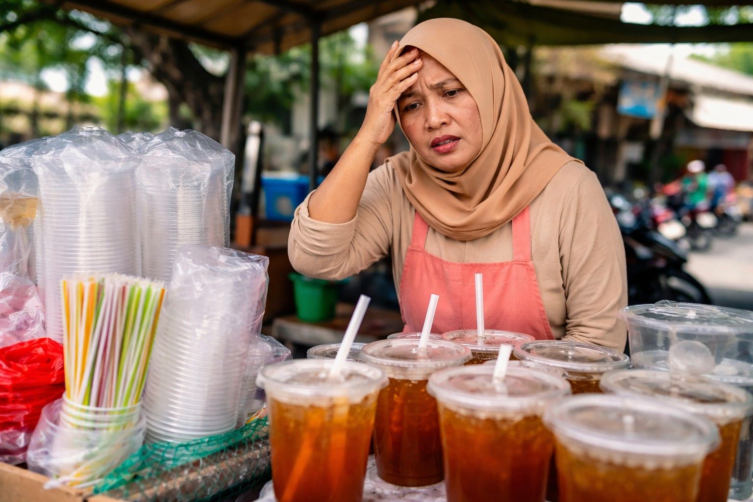 Pedagang es teh di Jepara terdampak kenaikan harga plastik